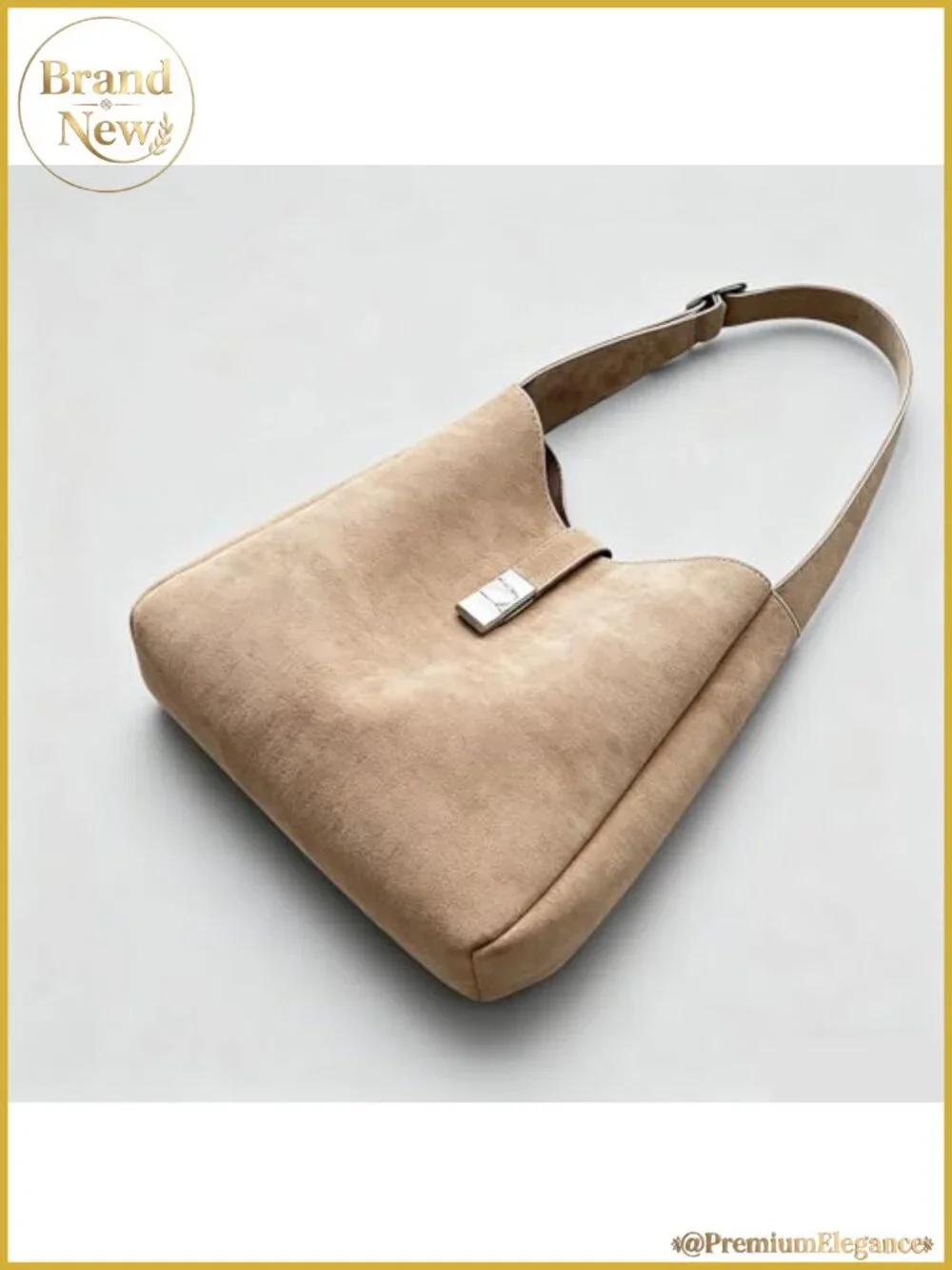 Faux Suede Slouchy Hobo Shoulder Bag with Buckle Closure, Retro Purse